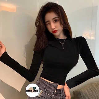 Áo thun croptop tay dài cổ tròn