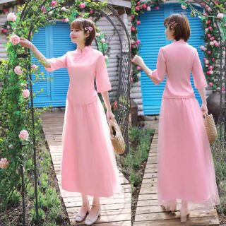 Sét đầm kiểu dáng sườn xám có hình thật