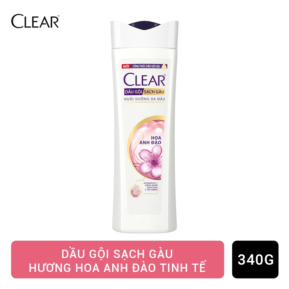 Dầu gội Clear hương hoa anh đào thơm mát 340g- Chính Hãng