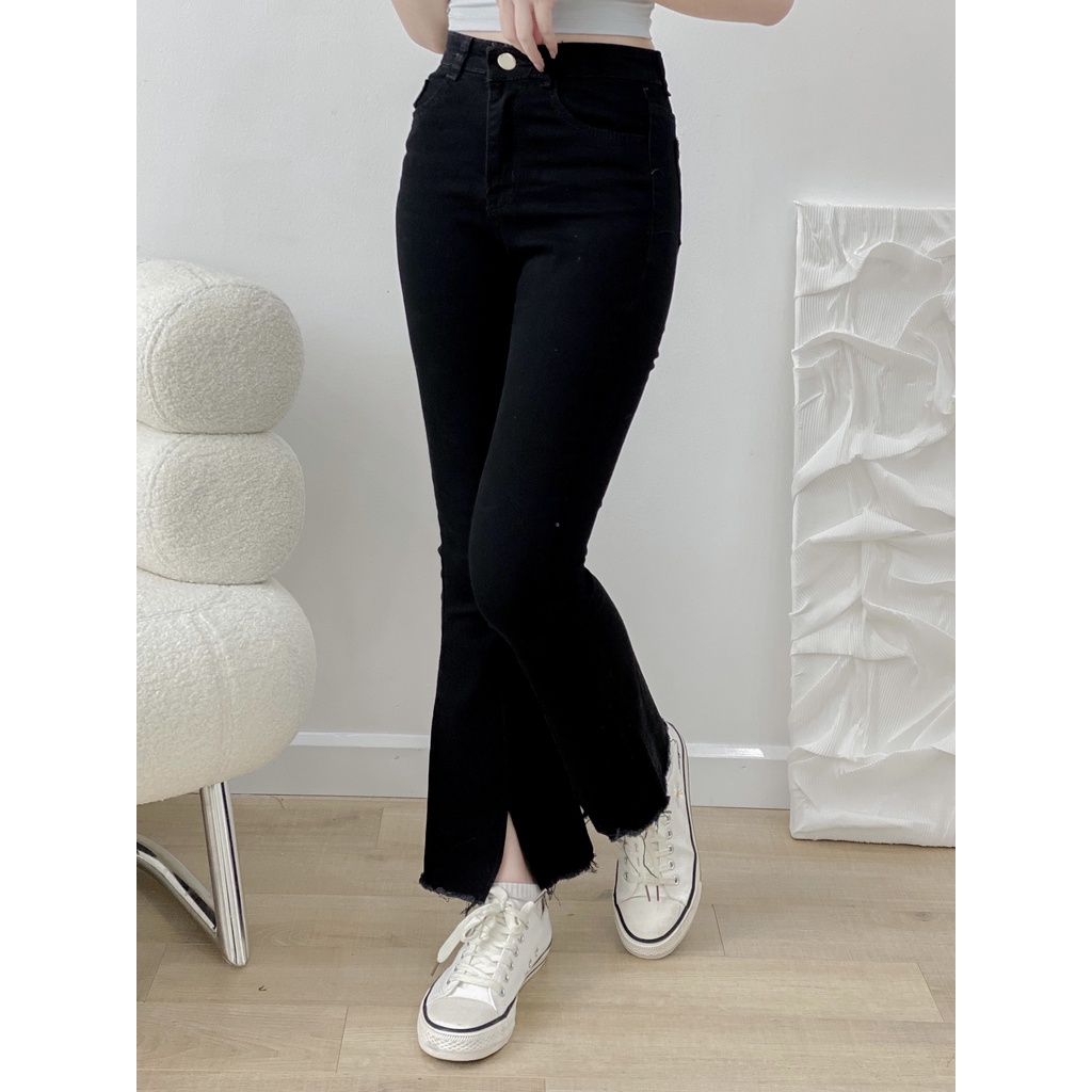 Quần jeans dáng ôm loe xẻ gấu LYRA, chất jeans dày dặn tôn dáng cạp cao cá tính-VSYQD0121