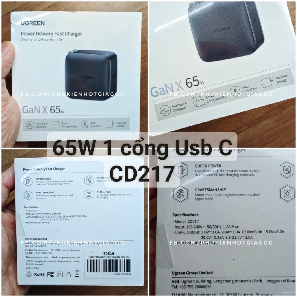 UGREEN củ sạc nhanh GaN 100W / 65 W USB C PD - 4 cổng / 3 cổng USB / sạc nhanh GaN X