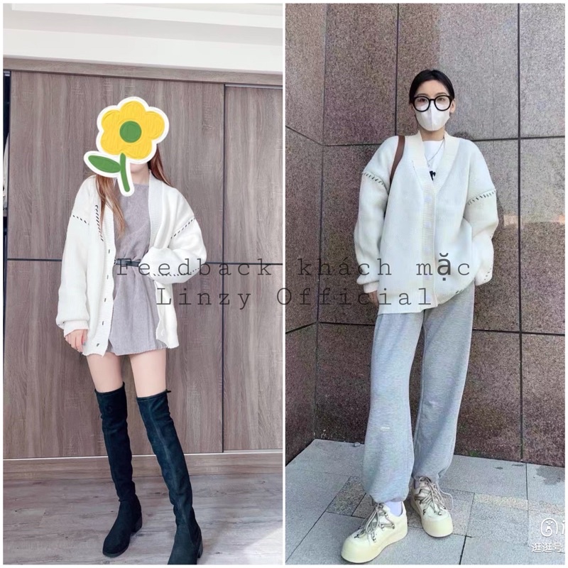 Áo khoác cardigan len màu trắng đen thời trang thu đông hàn quốc, Áo khoác len nữ, Áo len cardigan nữ, Khoác len cadigan