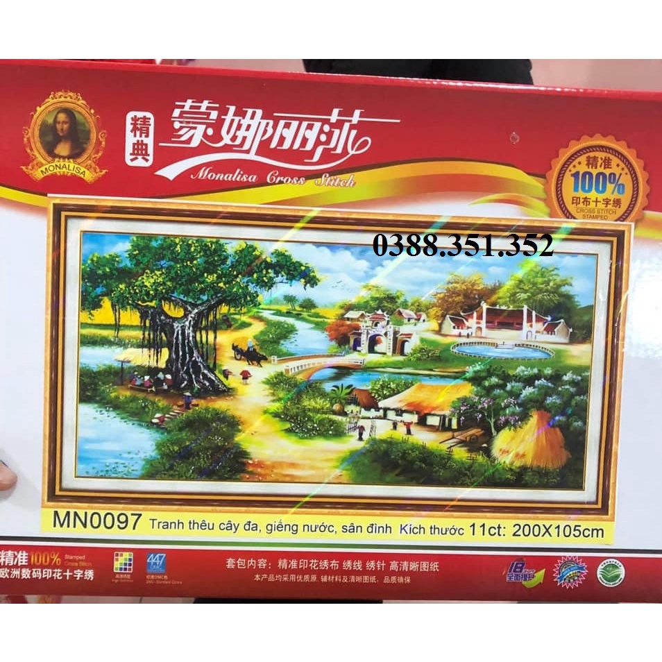 Tranh thêu chữ thập phong cảnh làng quê cây đa giếng nước sân đình MN0095 MN0096 MN0097 LV3311 LV3310 LV3312