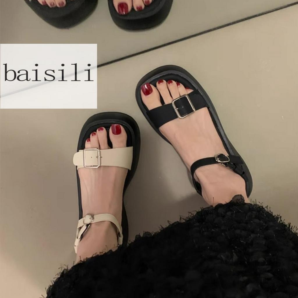 SANDAL XUỒNG BAISILI - GIÀY ĐẾ BẰNG QUAI NGANG KHÓA PHONG CÁCH THỜI TRANG NỮ HIỆN ĐẠI BS230423