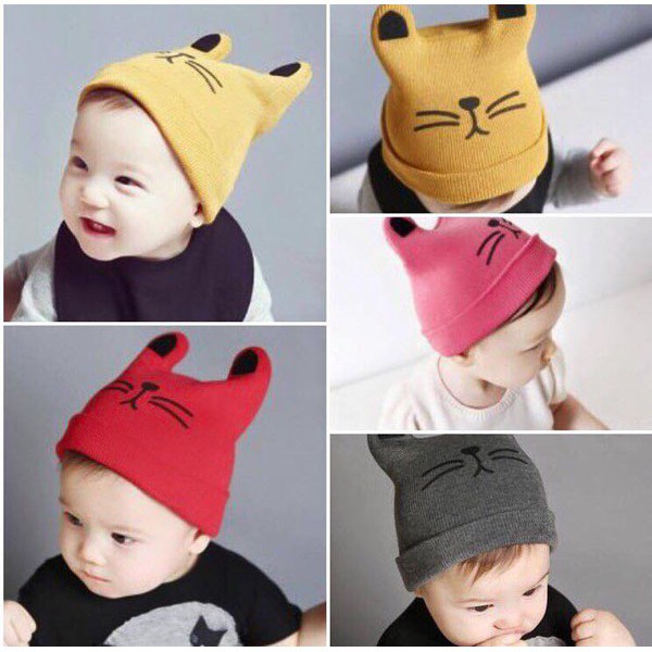Mũ len, Nón len mặt mèo giữ ấm an toàn cho bé sơ sinh đến 9 tháng tuổi