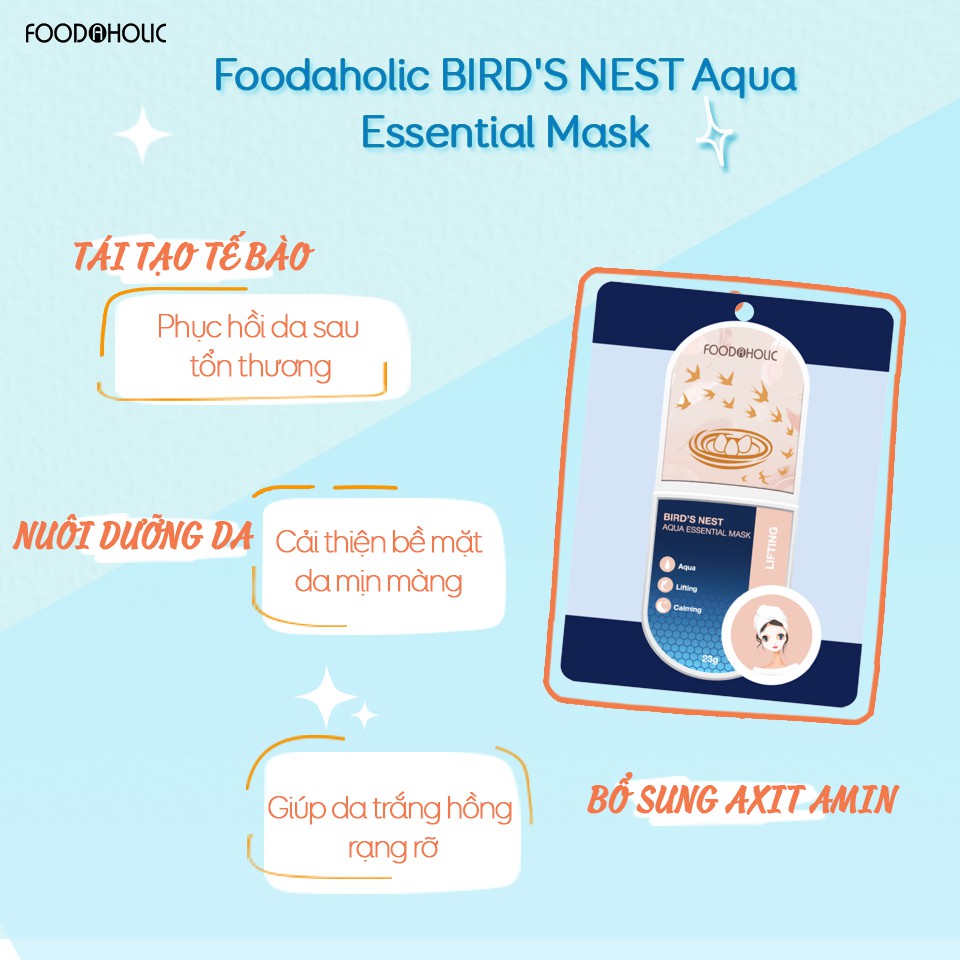 Combo 5 Mặt Nạ Cấp Nước Dưỡng Sáng, Tăng Độ Đàn Hồi Săn Chắc Da Foodaholic Bird's Nest Aqua Essential Mask 23g X 5