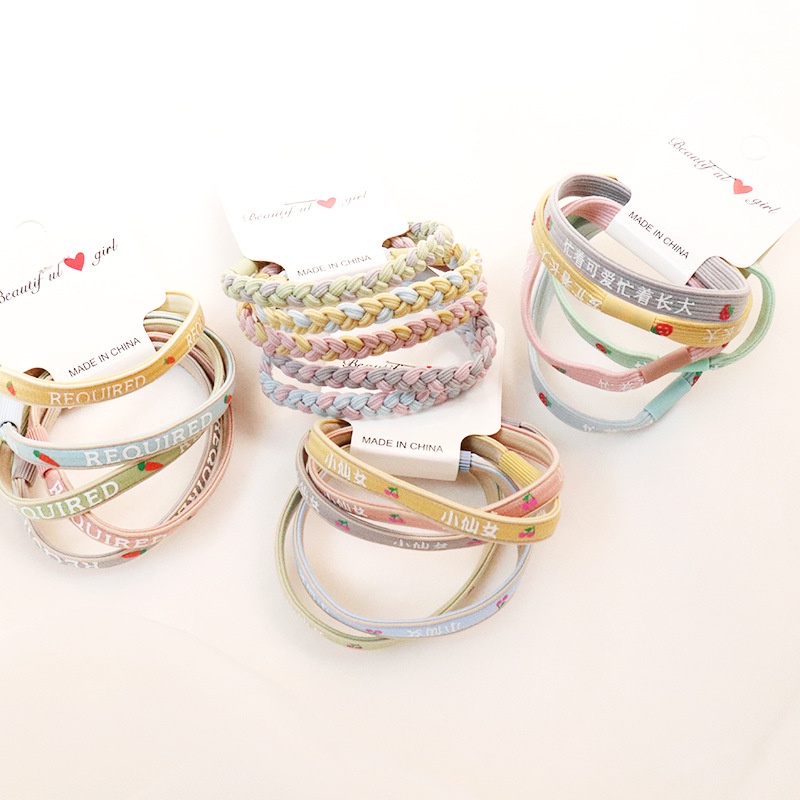 Set 5 Dây Buộc Tóc Nhiều Màu Sắc Co Giãn Tốt Thiết Kế Đơn Giản