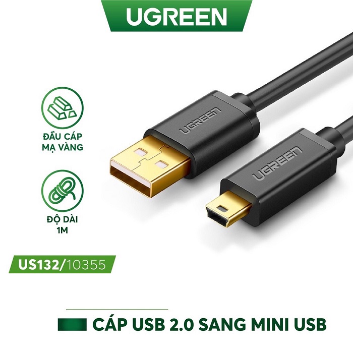 Dây cáp UGREEN sạc nhanh chuyển đổi chui cắm USB 2.0 A sang chui cắm MiniB 5 chân hàng chính hãng