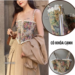 [SẴN-form bé] ❤️ Áo hai dây corset phong cách cổ điển Pháp giống quyến rũ thắt eo vạt chữ V ❤️ - CRABE A43