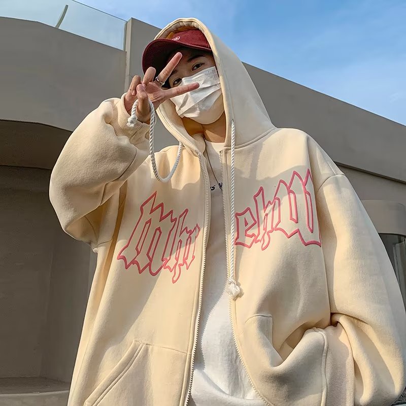 Áo khoác dây kéo thêu chữ retro unisex áo hoodie dây kéo thời trang varsity jacket simple áo hoodie nam nữ form rộng fashion áo nỉ nữ form rộng