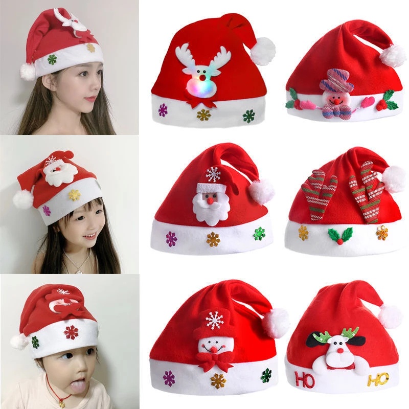 Nón Giáng Sinh Có Đèn LED Hình Người Tuyết &amp; Ông Già Noel Trang Trí Sáng Tạo