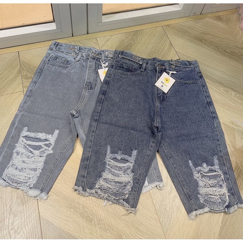 👐Quần Jeans Ngố Đai Nút Rách Nhẹ