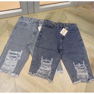 👐quần jeans ngố đai nút rách nhẹ