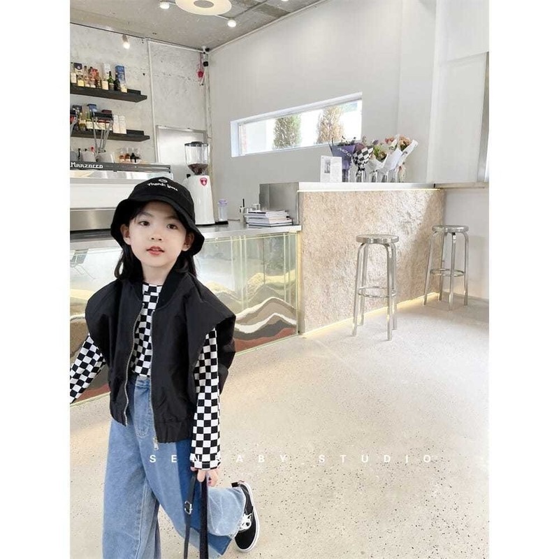 Áo Thun Tay Dài Chất Liệu Cotton Màu Sắc Tương Phản Thời Trang Xuân Thu Cho Bé Gái