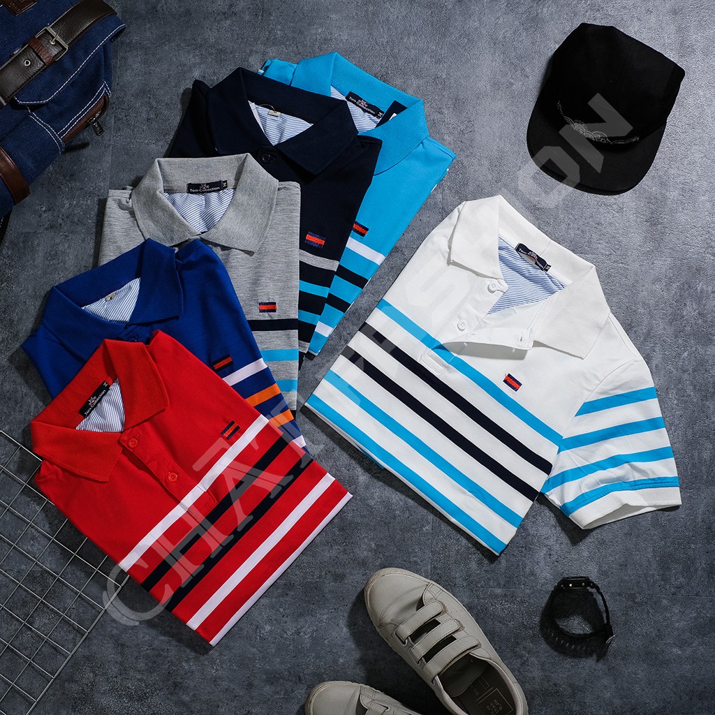 Áo Thun Nam 🆓FREESHIP🆓 Áo Thun Nam Tay Ngắn Phối Sọc Ngang Thun Cotton Thấm Hút Tốt Áo Thun Nam Có Cổ 6 Màu 3 Size | BigBuy360 - bigbuy360.vn