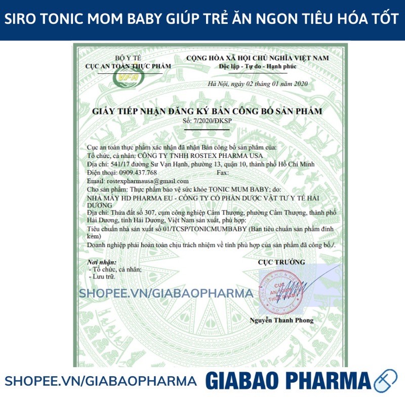 Siro TONIC MUM BABY giúp trẻ ăn ngon miệng , tăng khả năng hấp thụ chất - Hộp 20 ống 5.0 | Thế Giới Skin Care