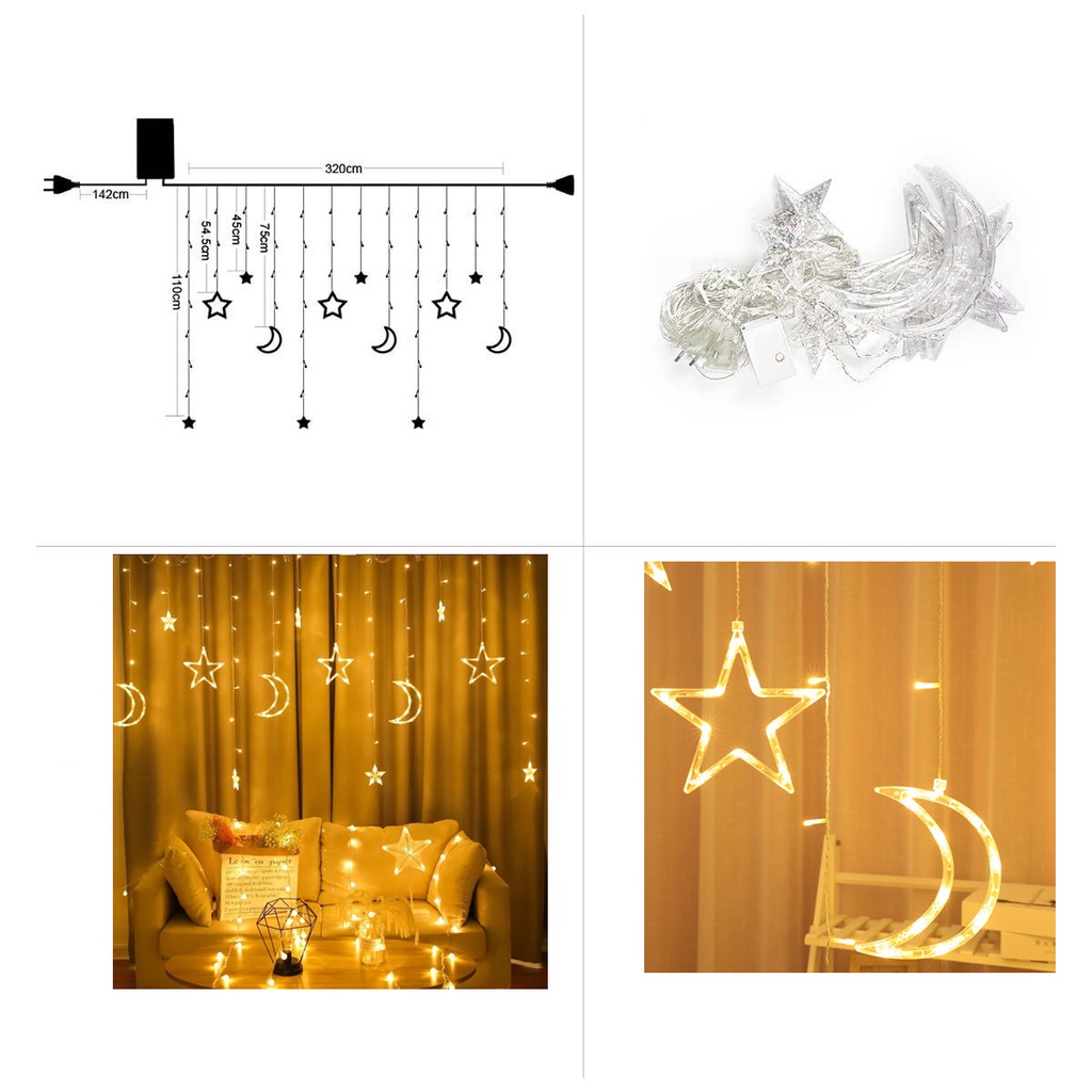 Dây đèn hình ngôi sao/ mặt trăng trang trí nhà cửa/ ngoài trời 3.5m tiện dụng