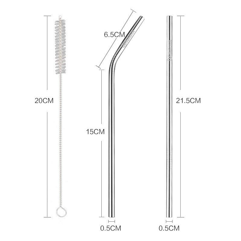 Ống hút Inox  304 cao cấp Malicook bộ ống hút thằng + cong + 1 cọ rửa