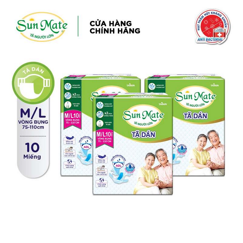 [Mã BMBAU50 giảm 7% đơn 99K] Combo 3 Tã Dán người lớn SunMate Size M/L10