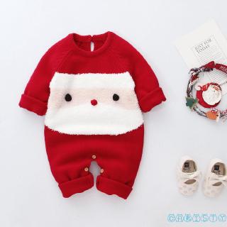 Áo liền quần vải len dệt ấm áp họa tiết ông già Noel dễ thương cho trẻ sơ sinh