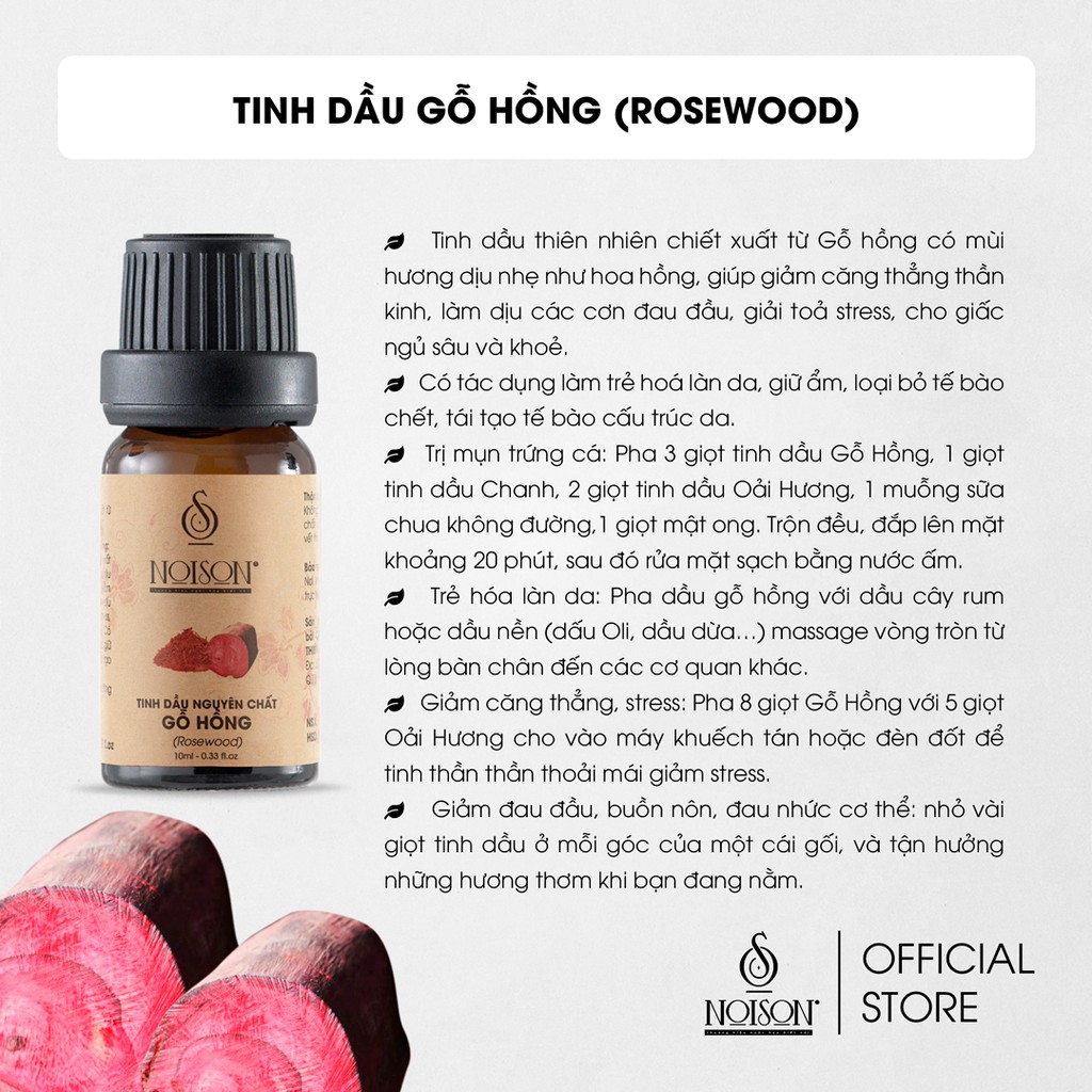 Tinh dầu Gỗ hồng Noison dạng treo xe - treo phòng | Rosewood Essential Oil | Nhập khẩu Ấn Độ