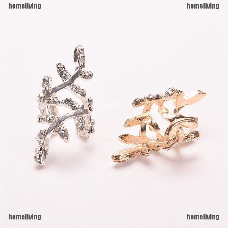 [homeliving] Bông Tai Kẹp Vành Tai Hình Chiếc Lá Pha Lê Phong Cách Punk Cổ Điển Dành Cho