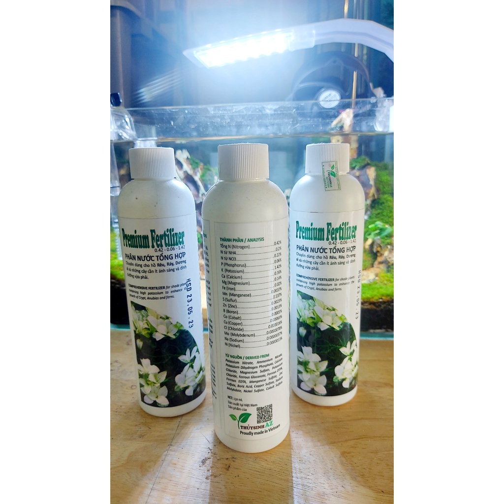 Phân Nước Premium Fertilizer 230ml THUYSINHAZ - Dinh Dưỡng Tổng Hợp Cho Rêu Ráy Dương Xỉ Bucep cho bể cá, bể thuỷ sinh