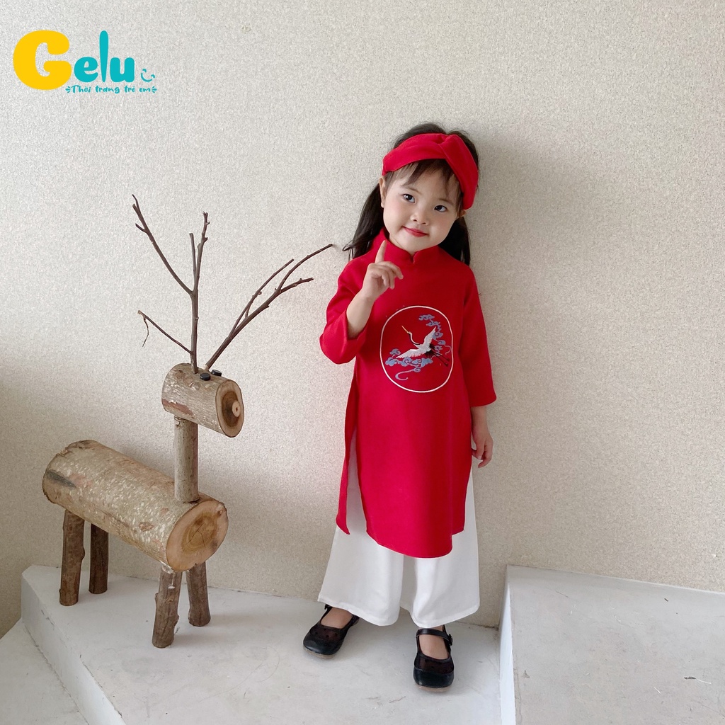 Sét áo dài cách tân cho bé chất liệu Nhung Text Hàn cao cấp cho trẻ em - Gelukids-B025