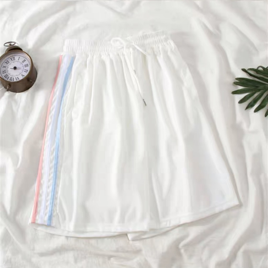 Quần Short Đùi 3 Sọc RAINBOW Unisex [FREESHIP]  Shorts ống rộng cạp chun trơn màu ĐEN | TRẮNG | XANH Ulzzang N05