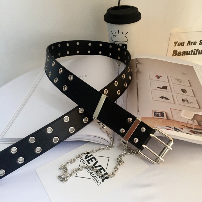 Thắt Lưng Da Phối Dây Xích Phong Cách Punk Thời Trang Cho Nam Và Nữ