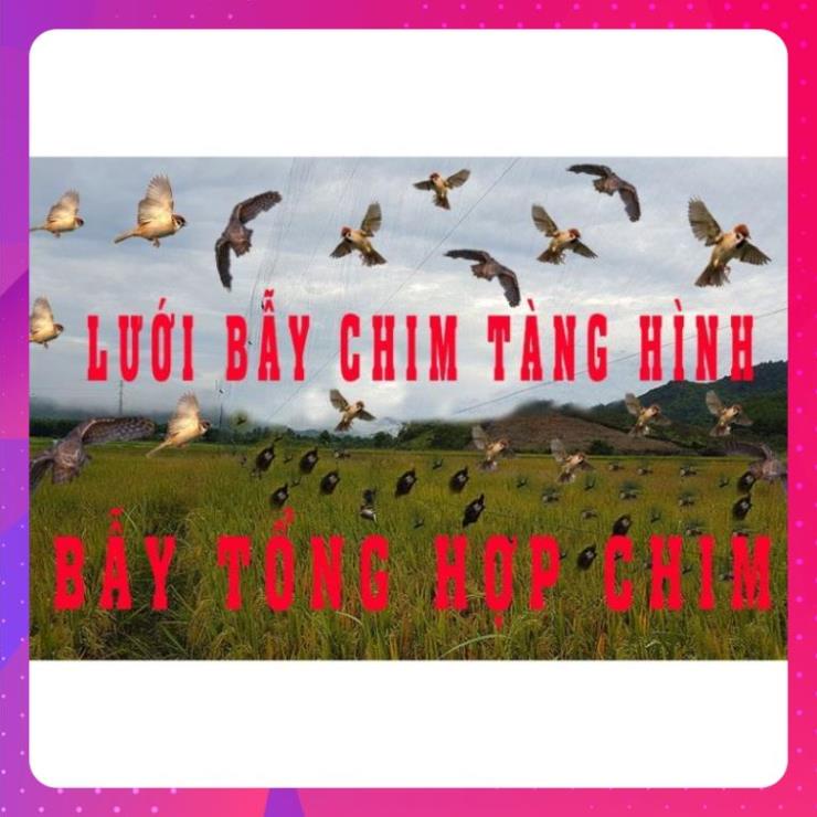 20m- 30m - 60m lưới bẫy chim sẻ ,chào mào, họa mi ,trao trảo ,tổng hợp chim (lỗ 4 phân chiều cao 6m 5 dây 4 túi )