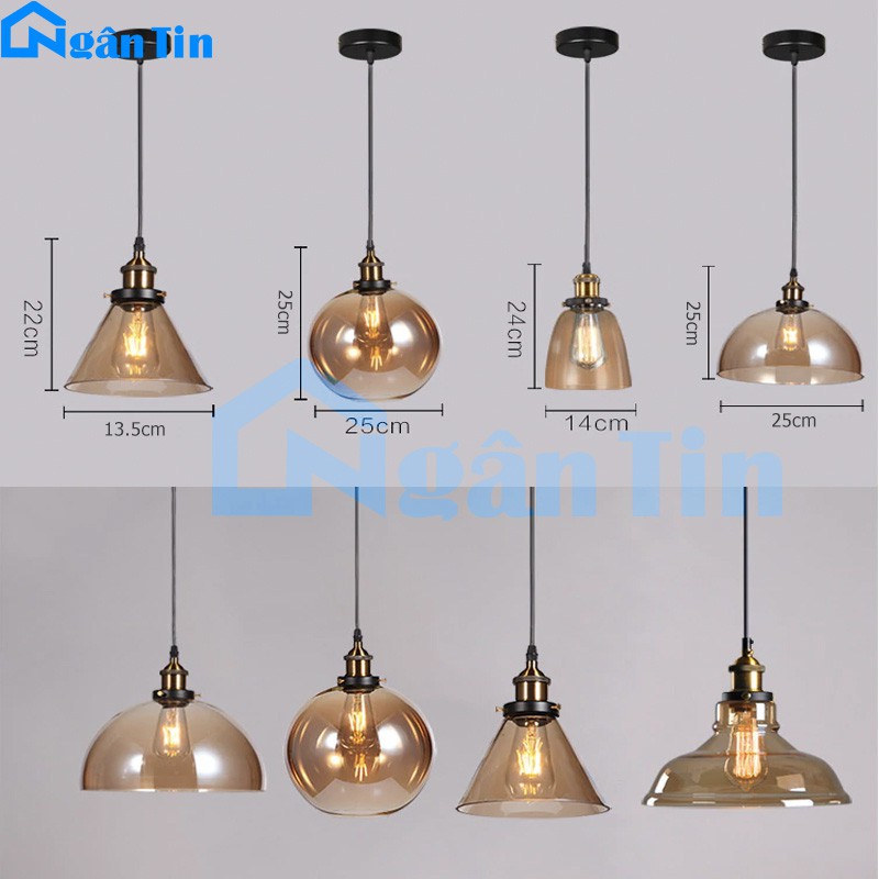 Đèn thả trần thủy tinh trang trí nhà quán cà phê THCN11-B Ngân Tin (Tặng kèm 1 bóng Led edison 4w ánh sáng vàng)