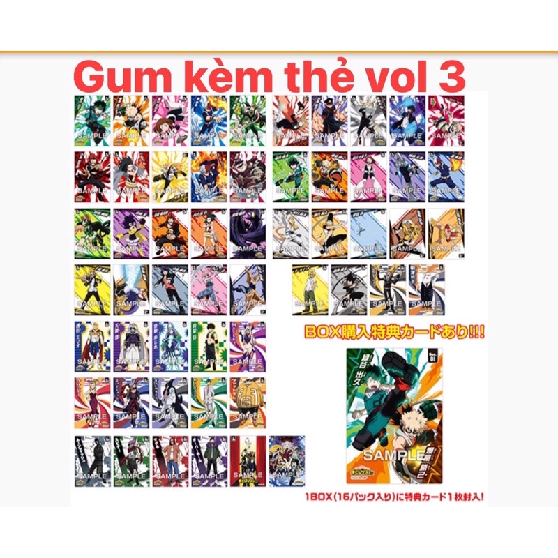 Hộp Kẹo Gum kèm Thẻ nhân phẩm clear collection mha my hero academia snapmide Nhật Bản