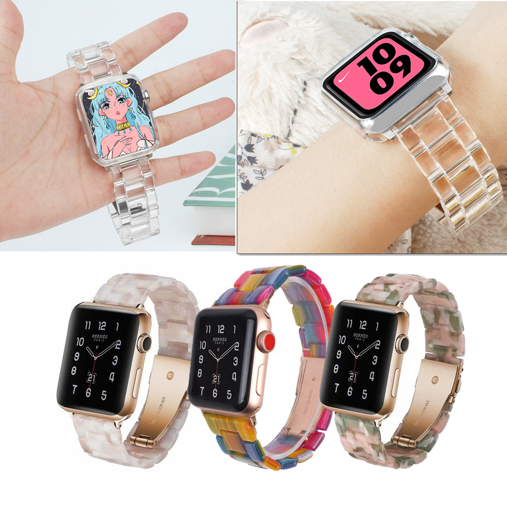 Dây đeo bằng resin trong suốt cho Apple Watch Series 38mm 40mm 42mm 44mm 41mm 45mm