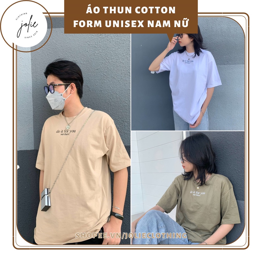 Áo thun nam nữ tay ngắn, dáng unisex chất liệu cotton form rộng nhiều màu in chữ be trắng xanh bơ