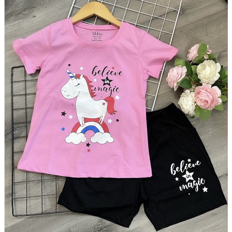 {23-35kg} Bộ cotton cộc tay bé gái size đại loại đẹp (hàng bán shop, 100% cotton)