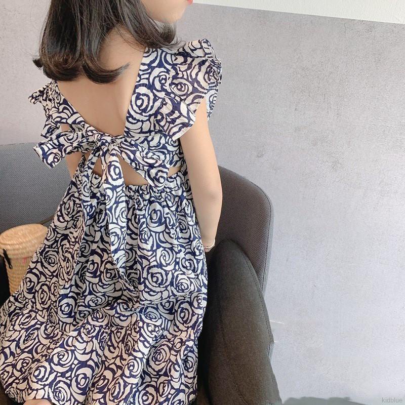 Đầm Công Chúa Cổ Vuông Tay Cánh Tiên In Hoa Thời Trang Mùa Hè Dành Cho Bé Gái