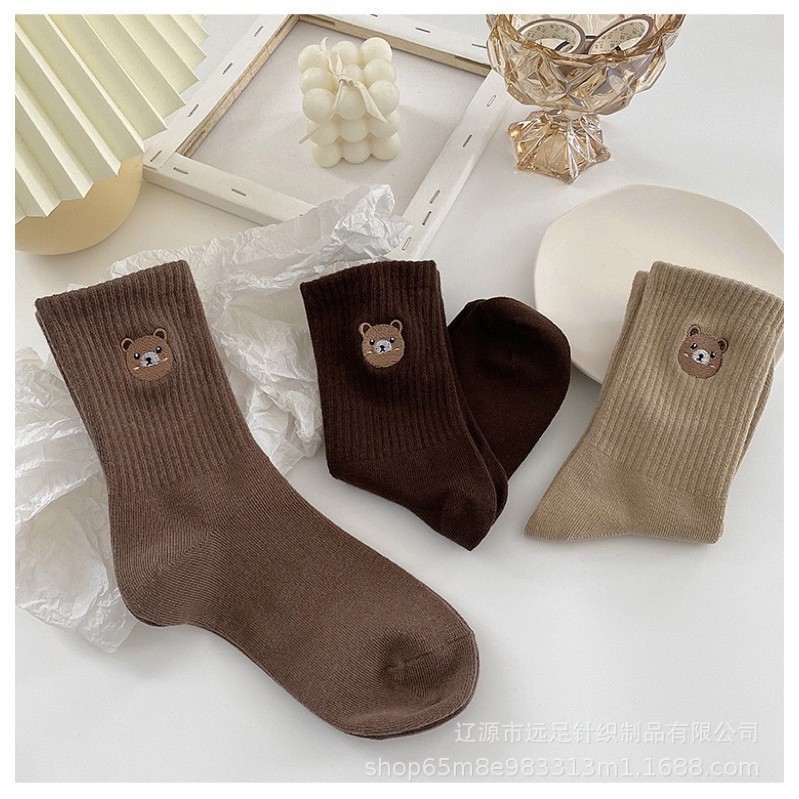Vớ Tất Gấu Thêu Cổ Cao Cotton Kháng Khuẩn Dành cho cả nam và nữ hàng loại 1 bao đổi trả