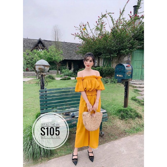 [Sale] 55-90kg Bigsize  SET ÁO TRỄ VAI QUẦN ỐNG SUÔNG LƯNG CAO S105