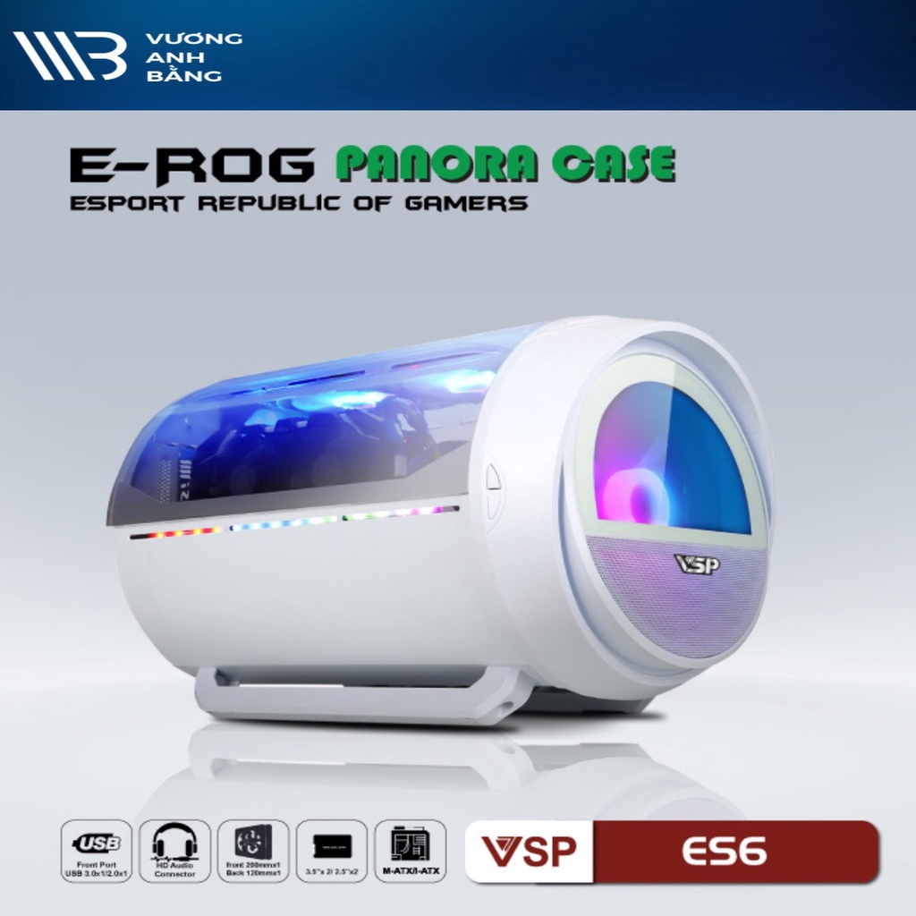 SIEU KHUYẾN MẠI Vỏ máy tính VSP E-ROG Panora ES6 Gaming Đen / Trắng  - Hông + Mặt trước Mica
