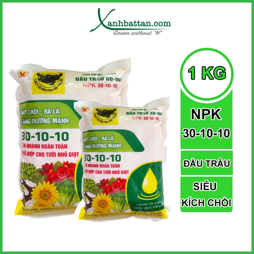 Phân Bón Đầu Trâu NPK 30-10-10 Kích Chồi, Ra Lá 1 Kg