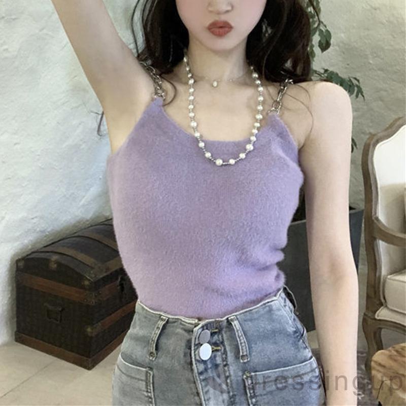 Áo không tay cổ chữ u màu sắc đơn giản cho nữ