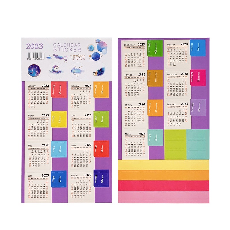 Hình dán lịch 2023 trang trí sổ binder, planner phụ kiện dễ thương