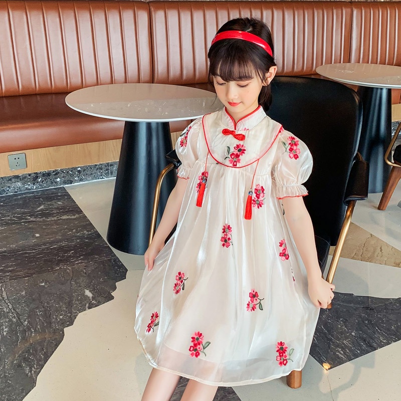 Đầm Sườn Xám In Hoa Thời Trang Mùa Hè 2022 Mới Cho Bé Gái