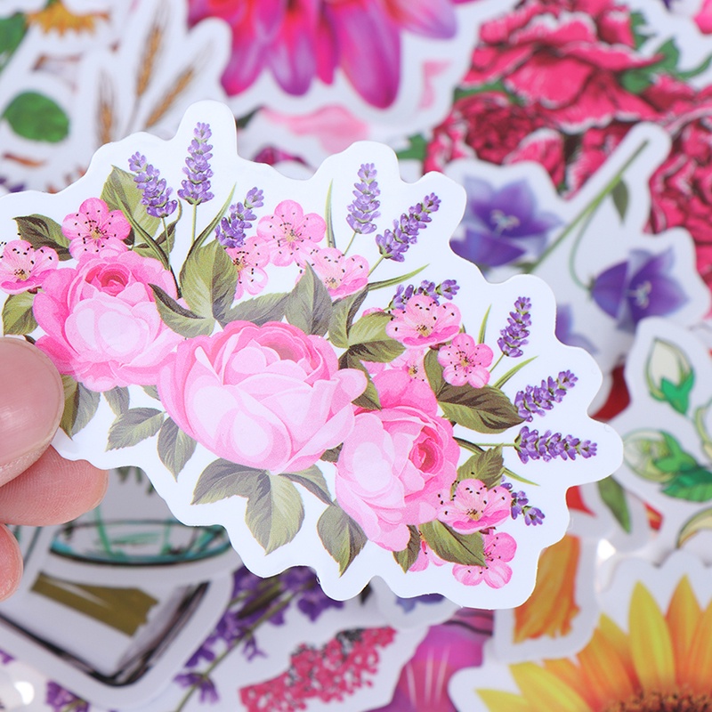 Set 50 Sticker Dán Trang Trí Ván Trượt / Hành Lý Họa Tiết Hoa Nhiều Màu Sắc