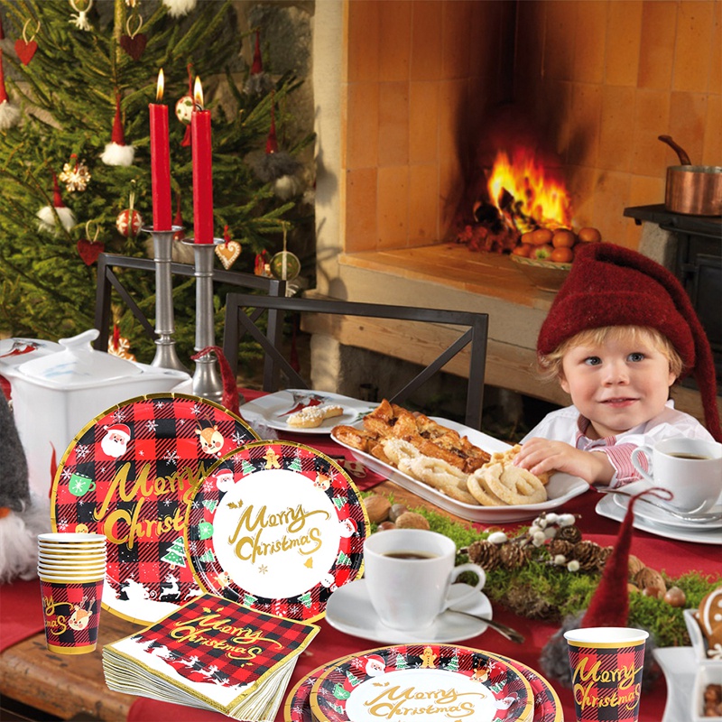 Bộ Cốc Đĩa Giấy Dùng Một Lần Chủ Đề Giáng Sinh Năm Mới 2024