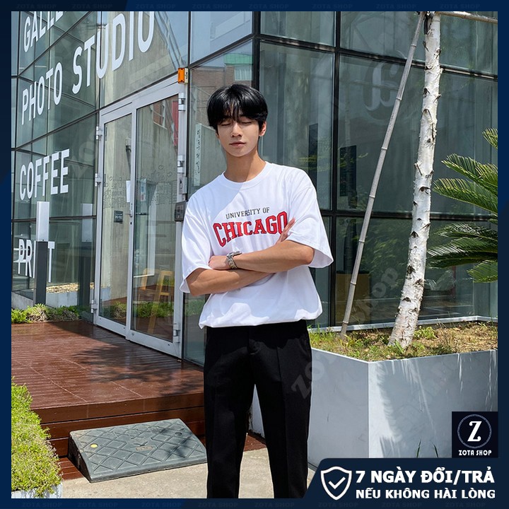 Áo thun nam tay lỡ  ZOTA, áo phông form rộng oversize dáng unisex in chữ Chi.cago | BigBuy360 - bigbuy360.vn