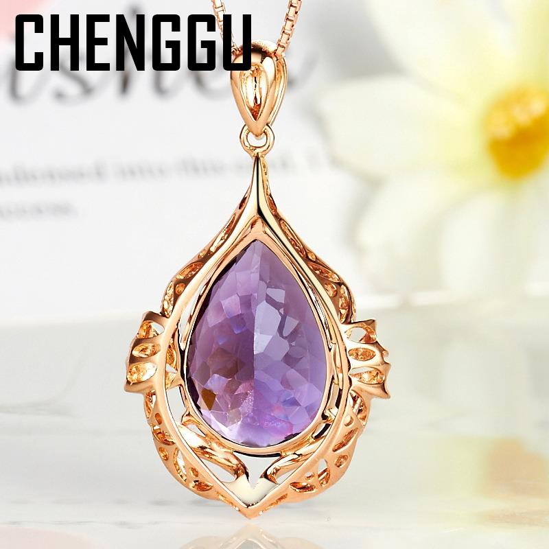 vòng cổ Mạ Vàng Hồng 18k Đính Đá Thạch Anh Tím Thời Trang Cho Nữ