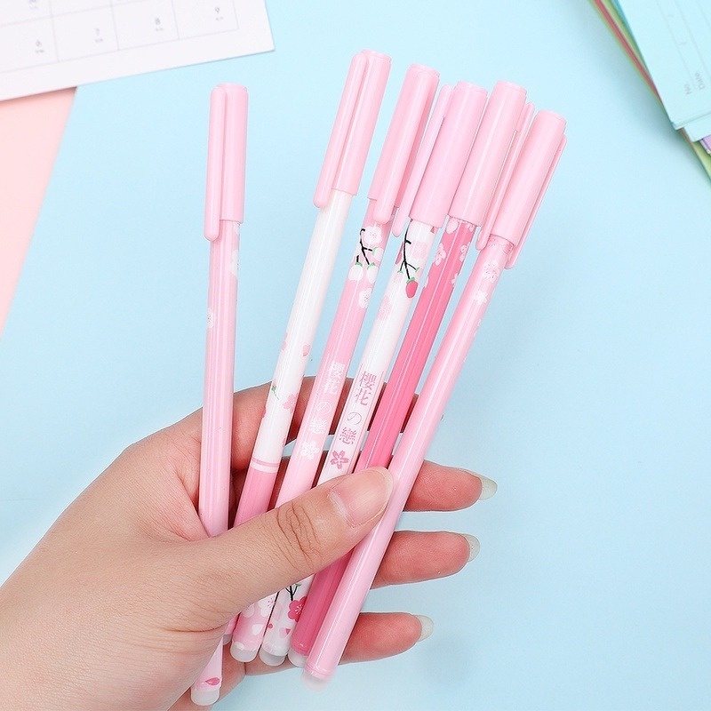 1 Bút Bi Nước Mực Xanh Hình Hoa Anh Đào Nở Ngòi 0.5mm Dễ Thương