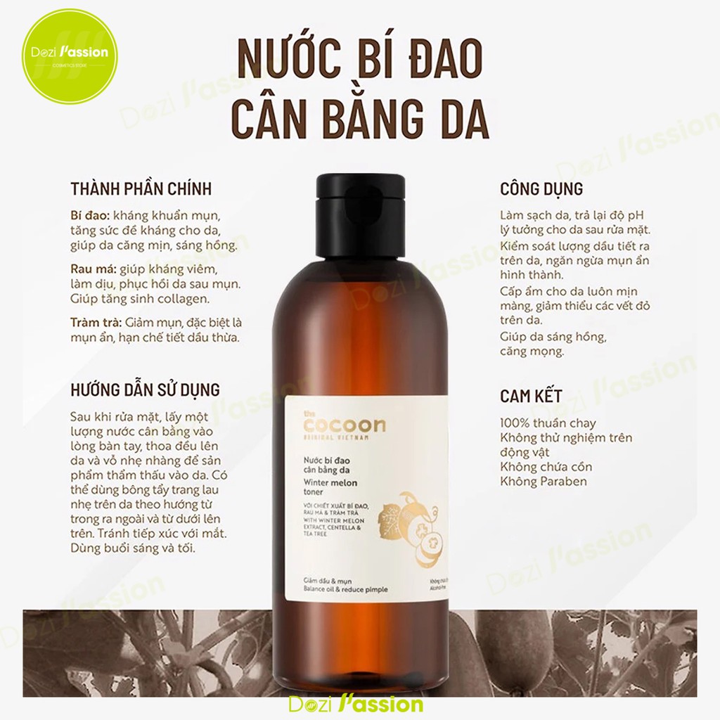 Toner Cocoon Chiết Xuất Bí Đao Cân Bằng Da, Dưỡng Ẩm, Se Khít Lỗ Chân Lông - Cocoon Winter Melon Toner 140/310ml